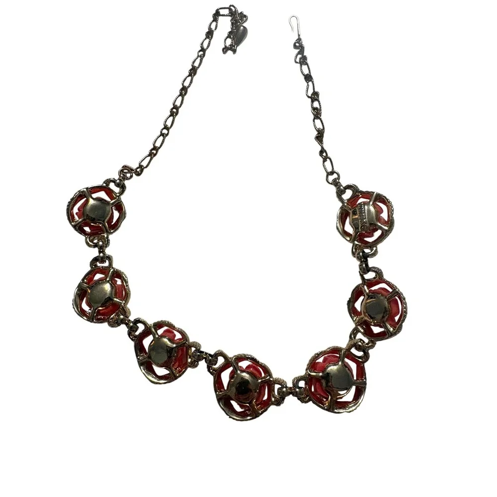 Vintage Sarah Coventry Coral Rose Jewelry Set Necklace Bracelet Clip Earrings - Picture 5 of 15